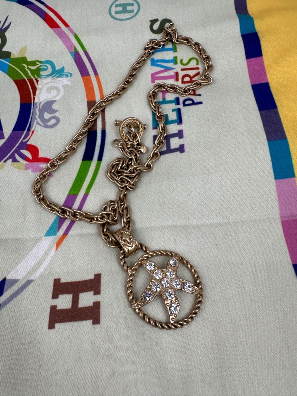 Limited Edition Cabi Starfish Goldtone Rhinestone Long Cabled Necklace